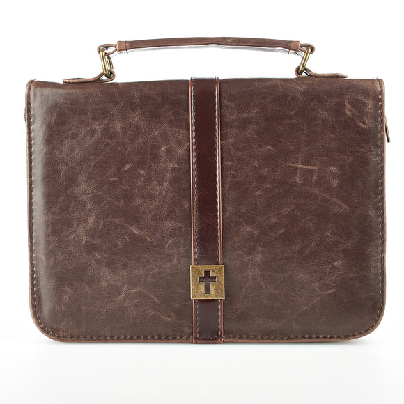 Bible Case: Faux Leather, brown, with Cross