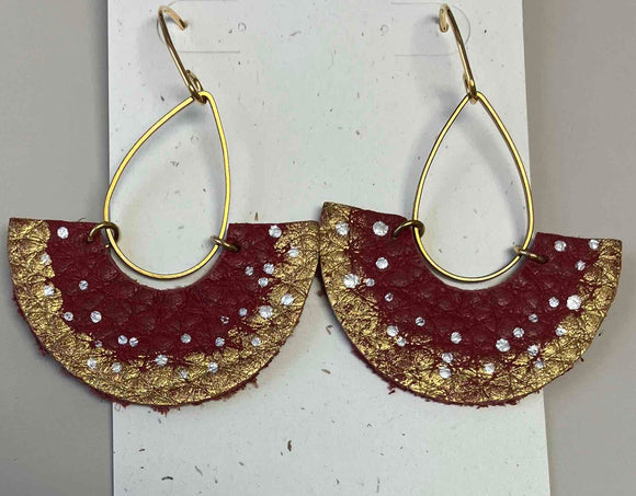 Earrings: Leather Teardrop Fan