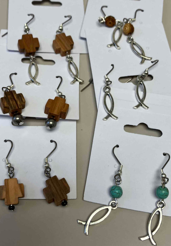 Earrings: Assorted Silver and Olive Wood