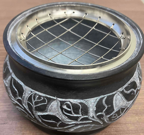 Incense burner: Etched Black Soapstone