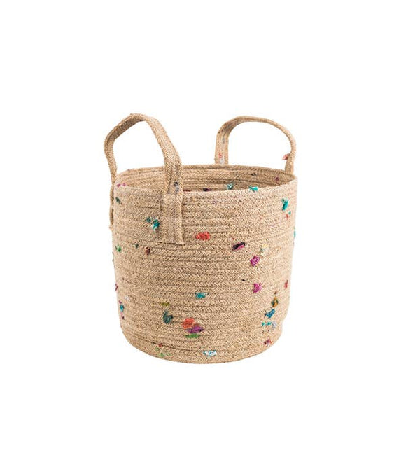 Basket: Bright Bits, Jute with Sari Fabric