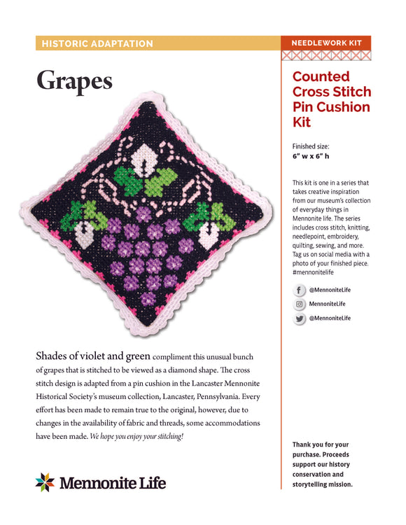Counted Cross Stitch Kit - Pin Cushion - Grapes