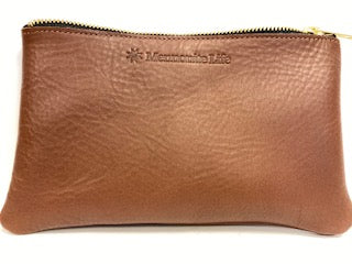 Leather Zipper Pouch: Chestnut