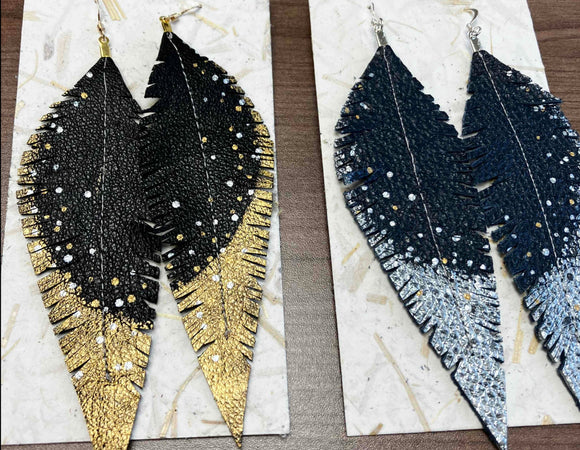 Earrings: Leather Feather, Large