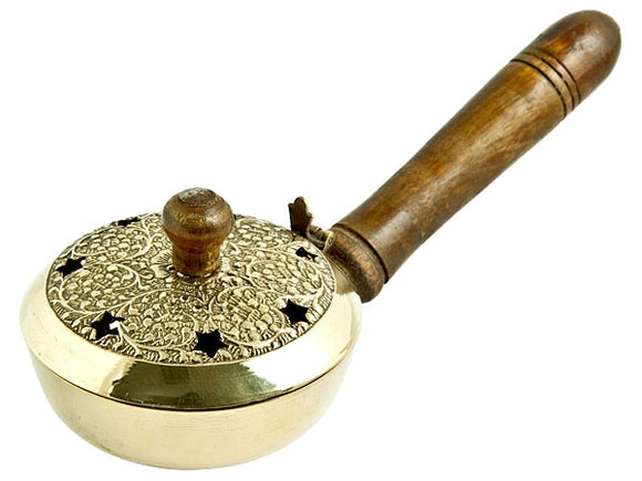 Incense Burner: carved brass w/handle