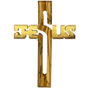 Cross: Olive Wood with Jesus Cut Out (M)