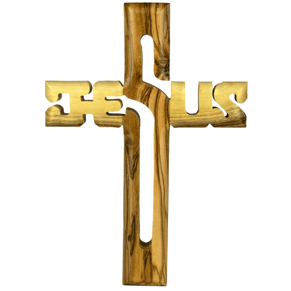 Cross: Olive Wood with Jesus Cut Out (M)
